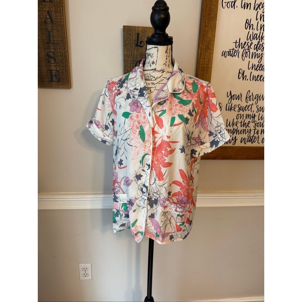J. Crew Womens Tropical Print Short Sleeve Button-up Pajama Top Multicolor Small